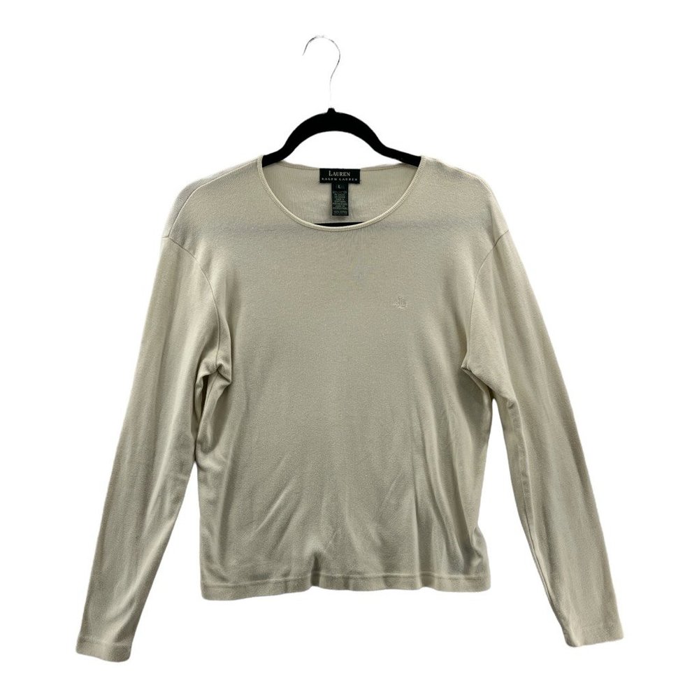 Lauren Ralph Lauren Womens‎ Pullover Sweater Ivory Long Sleeve Cotton USA L